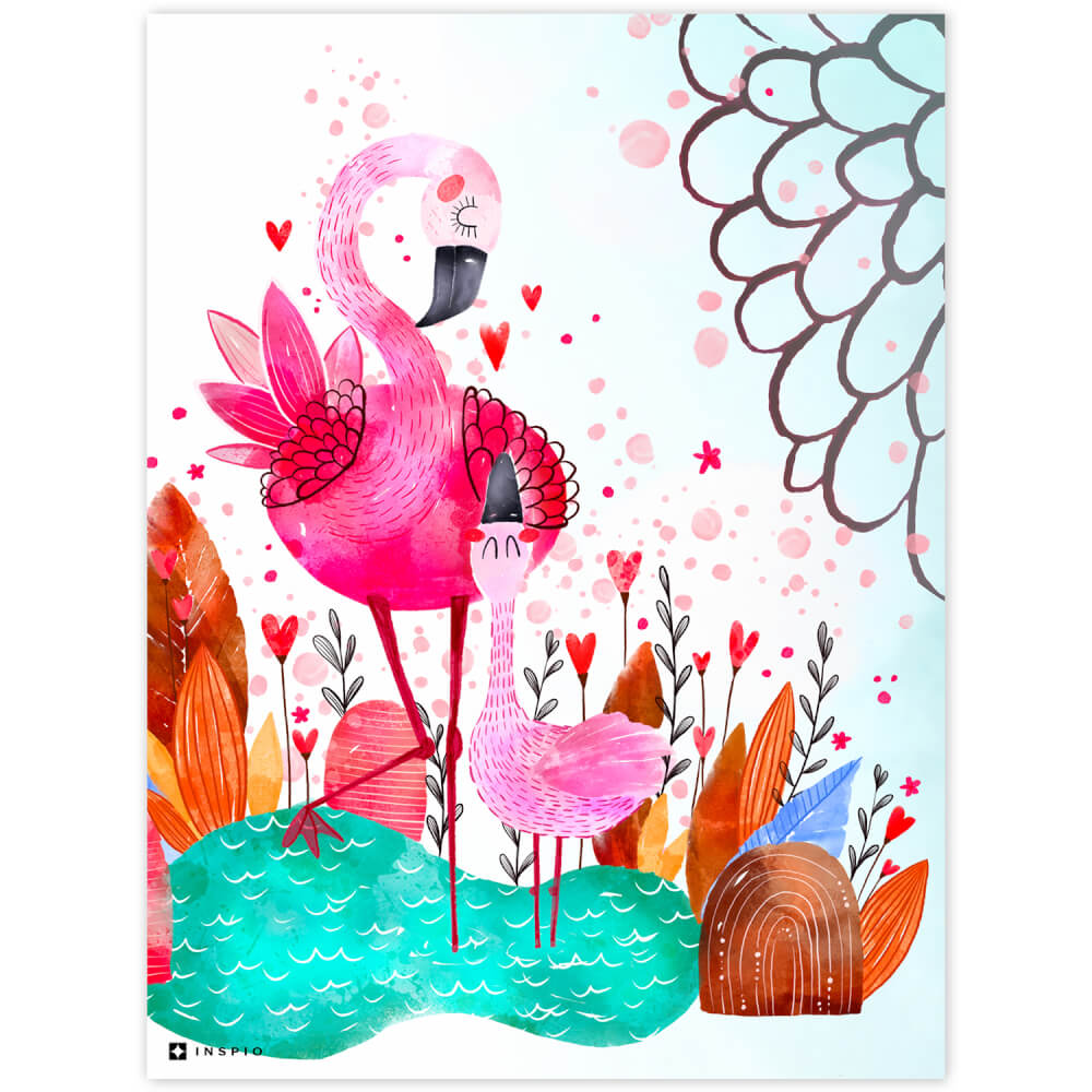 Vægbillede – lyserøde flamingoer