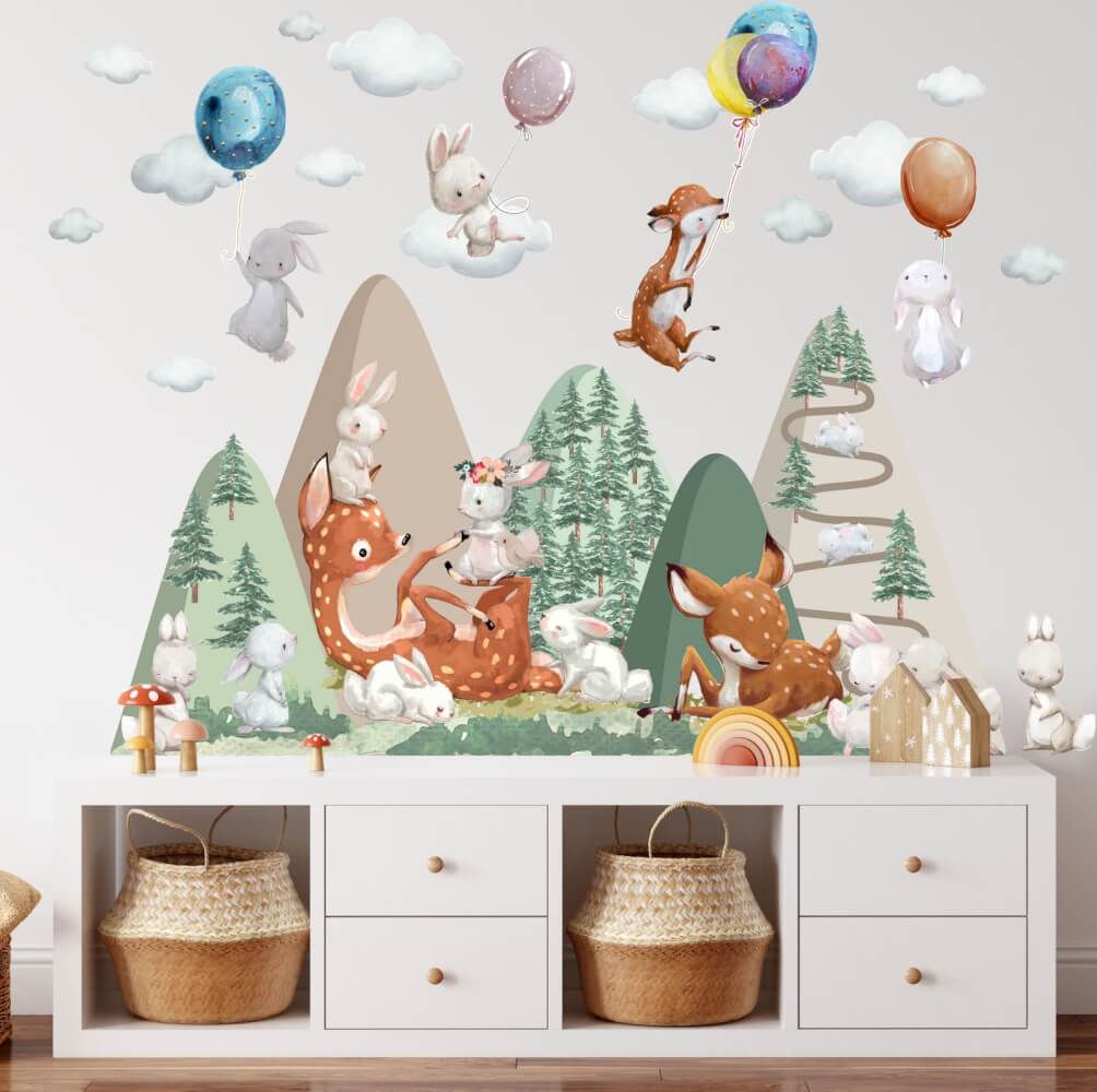 Rådyr med kaniner – et smukt dekorativt element i børneværelset