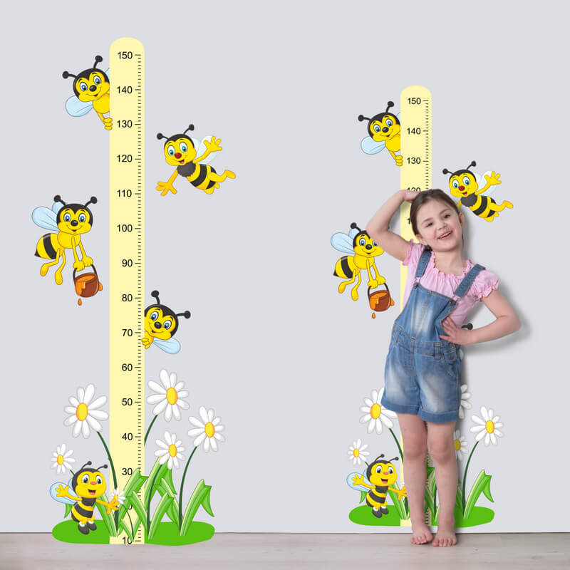 Sticker – højdemåler til børn med bier, 150 cm