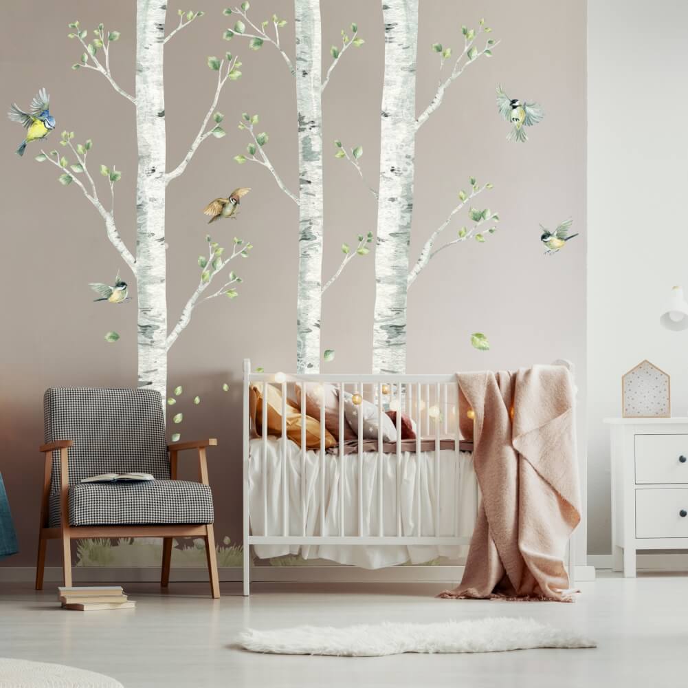 Wallsticker til børn – birketræer og fugle